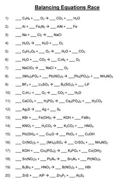 balancing chemical equations worksheet middle school pdf Dean 