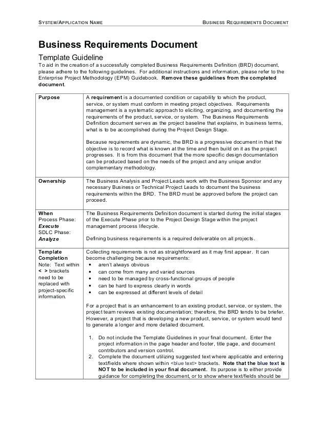 Template: Brd Template Business Requirements Document Following Is 