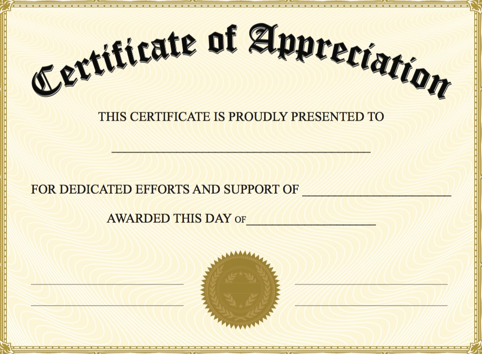 certificate of appreciation template free free templates for 