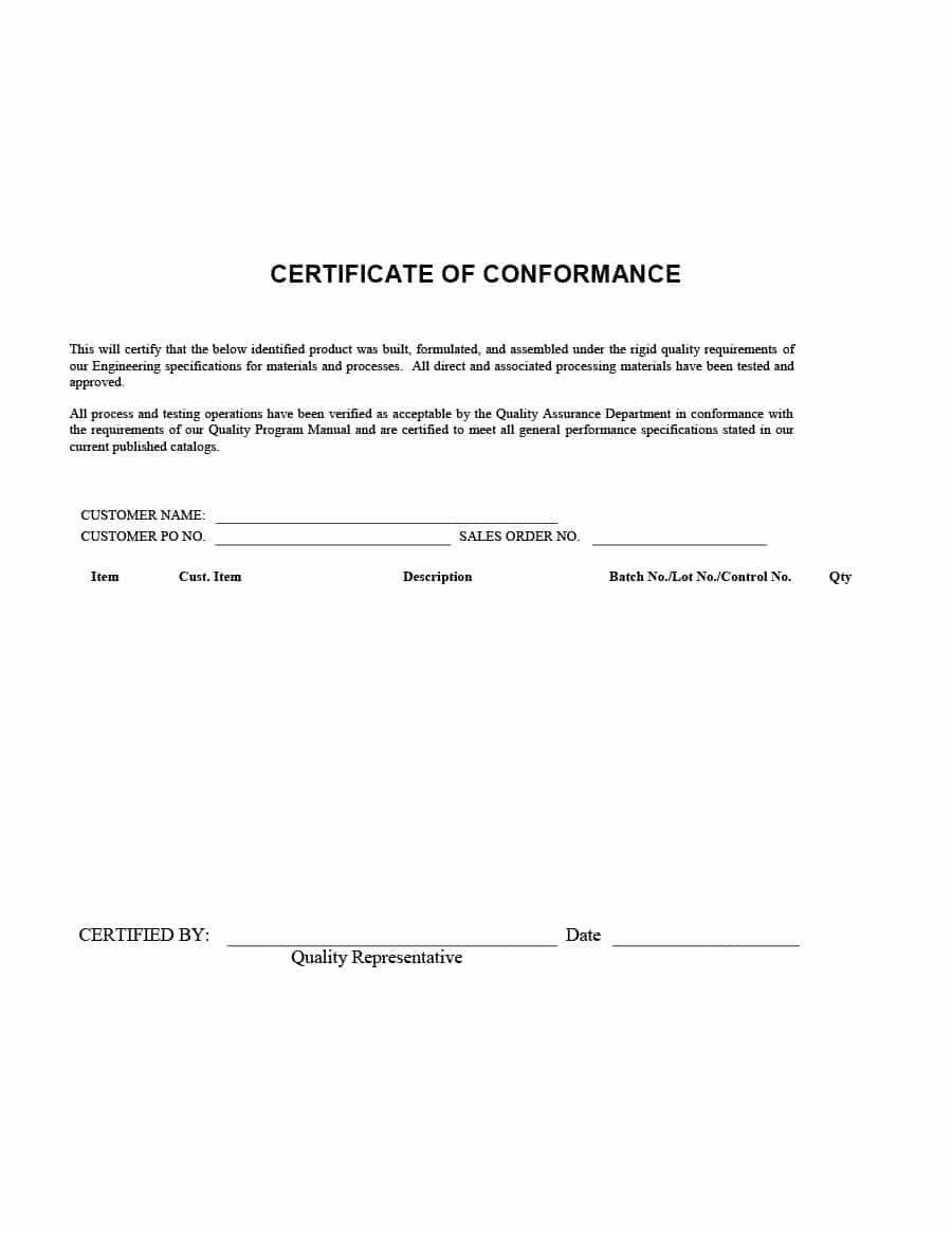 40 Free Certificate of Conformance Templates & Forms   Template Lab