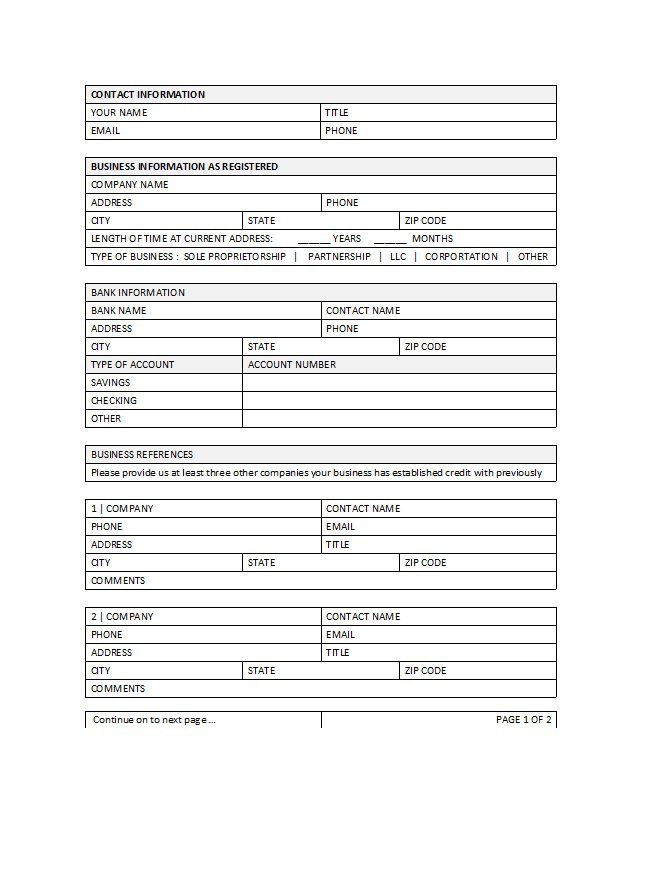 free business credit application form template 40 free credit 