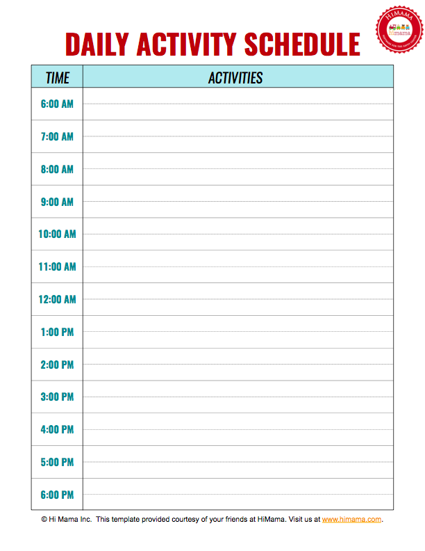 Daycare Daily Schedule Template | Daycare Daily Schedule Templates 
