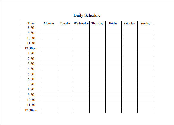 daily schedule word template   Ozil.almanoof.co