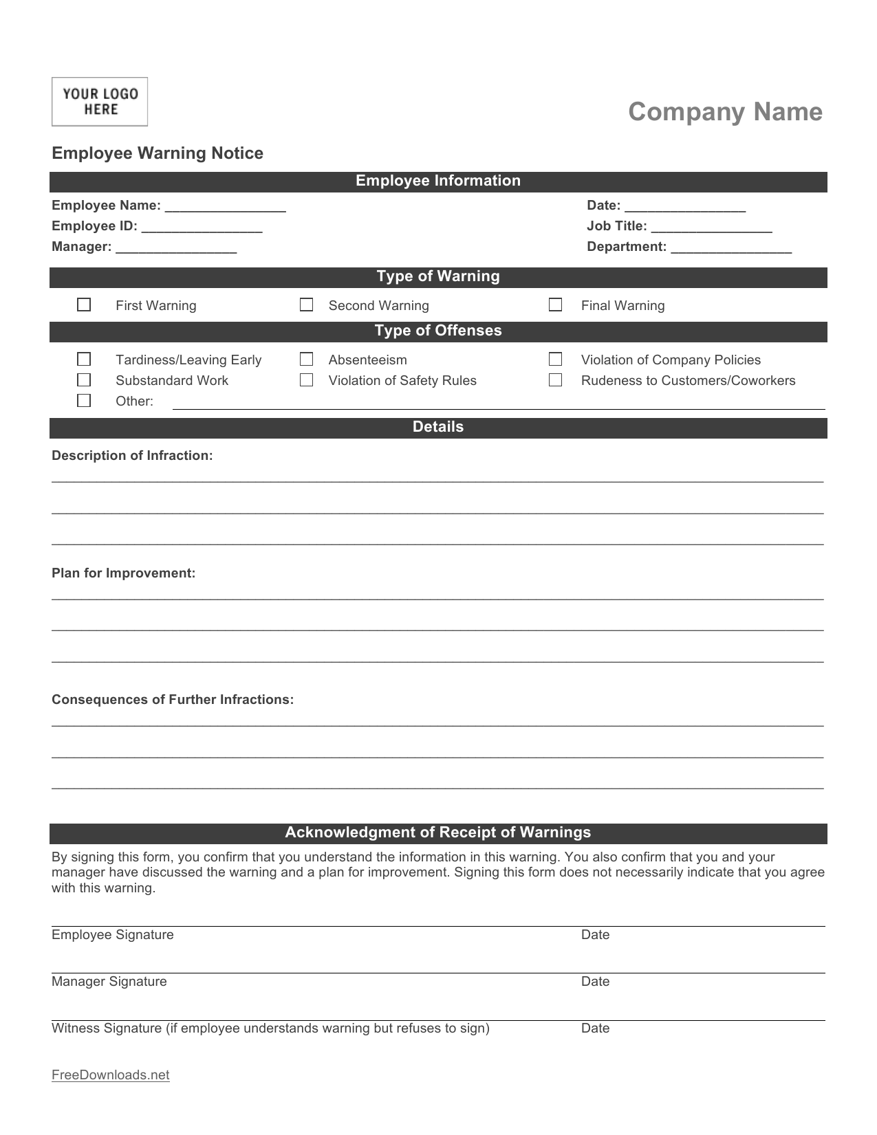Download Employee Write up Form | PDF | RTF | Word | FreeDownloads.net