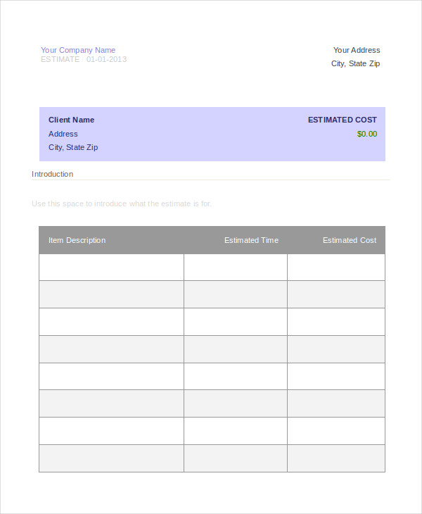 Word Estimate Template 5 Free Word Documents Download | Free 