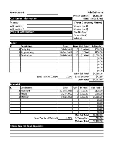 Estimate Template Fill Online, Printable, Fillable, Blank 