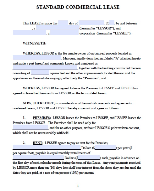 commercial rental agreement template free missouri commercial 