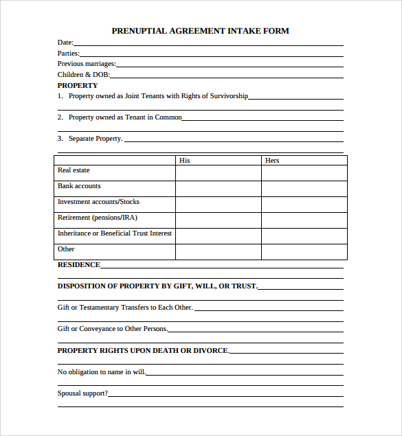 Free Printable Prenuptial Agreement Legal Forms | Free Legal Forms 