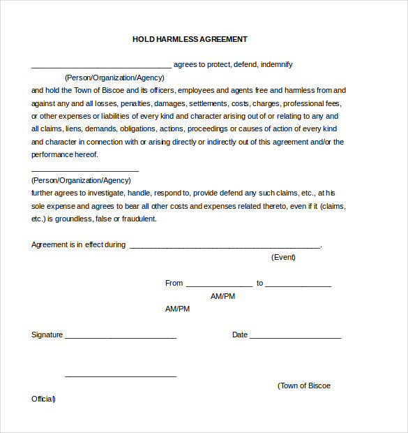 free hold harmless agreement template restitution agreement 