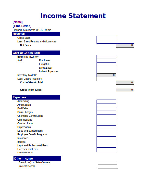 Income Statement Formats. Excel Income Statement Free Excel 