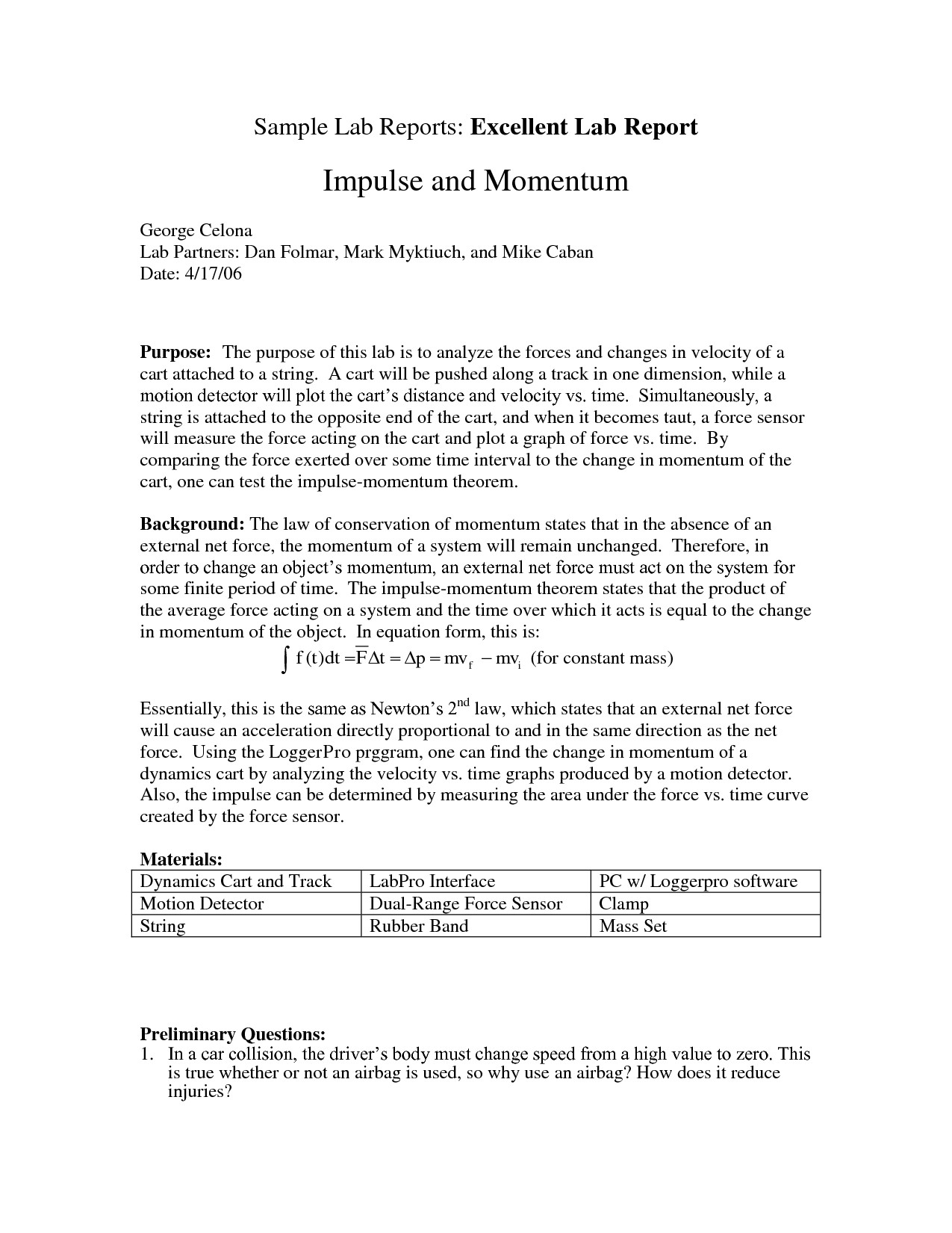 Lab Report Title Examples Best S Of Lab Report Example Sample Lab 