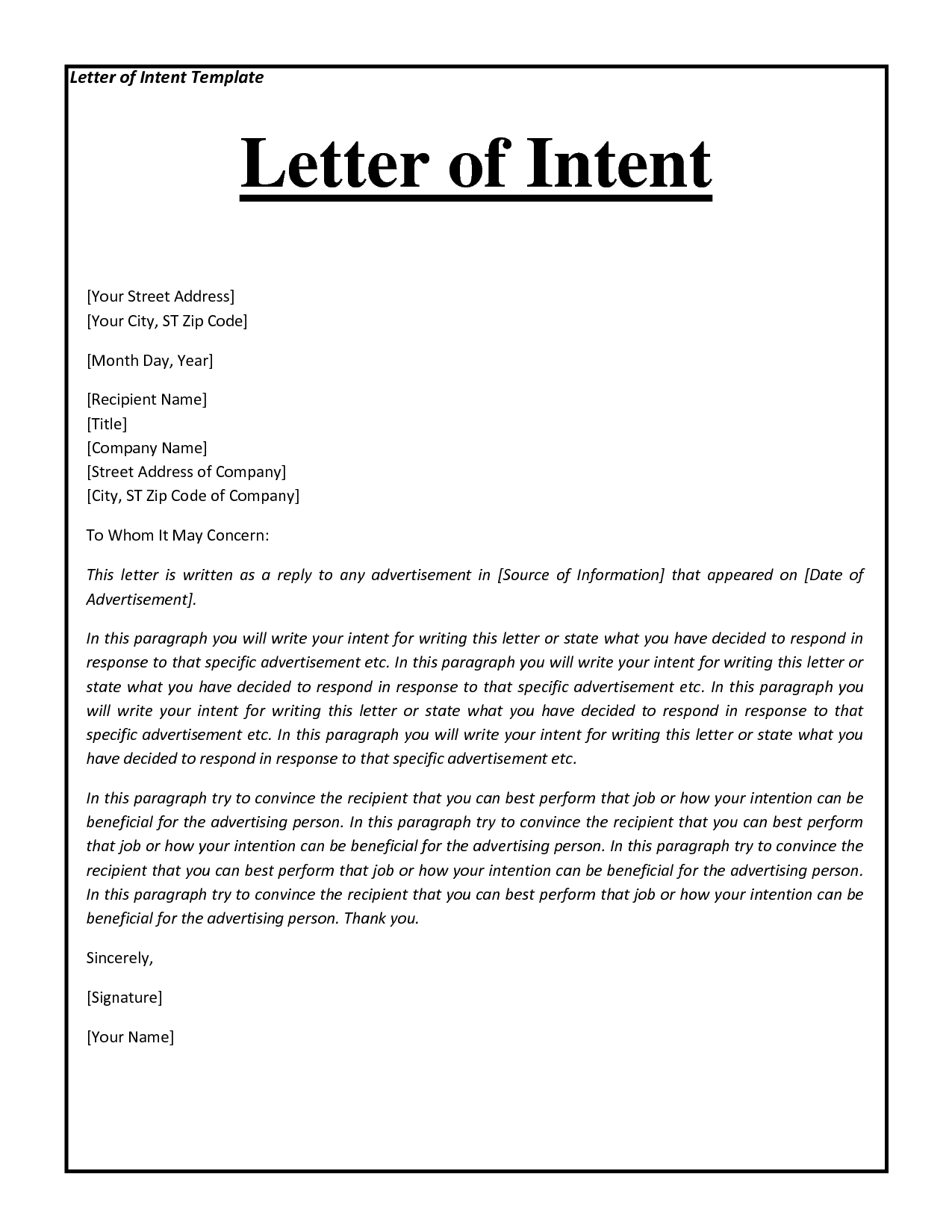 Letter Of Intent Format For Business Proposal Inspirational 