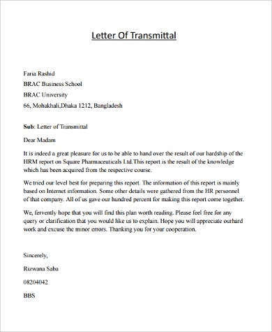 Letter Of Transmittal Examples – 10+ Samples In Word, Pdf intended 