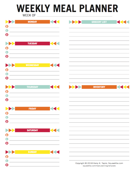Your Meal Planning Template: 3 meal planners, 1 for kids Squawkfox