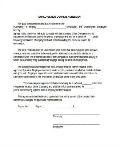 employee non compete agreement template employee non compete 