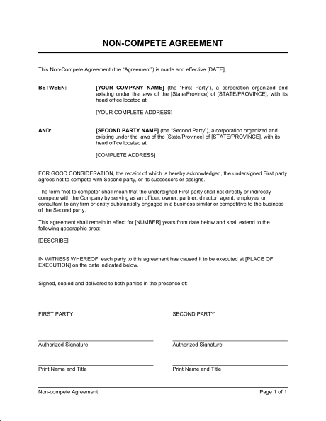 General Non Compete Agreement   Template & Sample Form | Biztree 