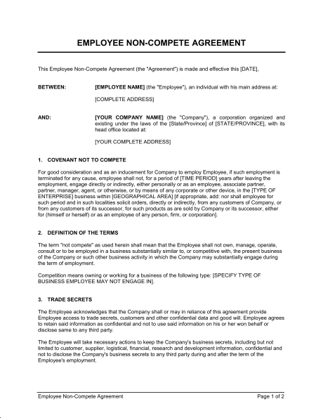 Free Non Compete Agreement Template | Template Business