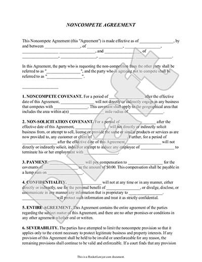 standard non compete agreement template non compete agreement form 