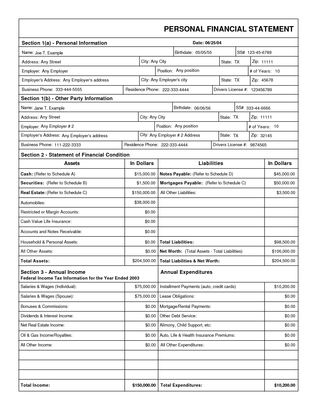 40+ Personal Financial Statement Templates & Forms   Template Lab