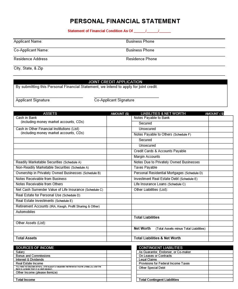 personal financial statement template word   Roho.4senses.co