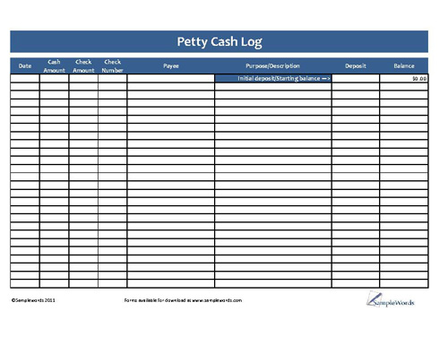 Free Basic Petty Cash Log from Formville