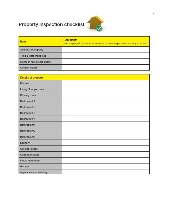 Printable home inspection checklist for template excel formal 