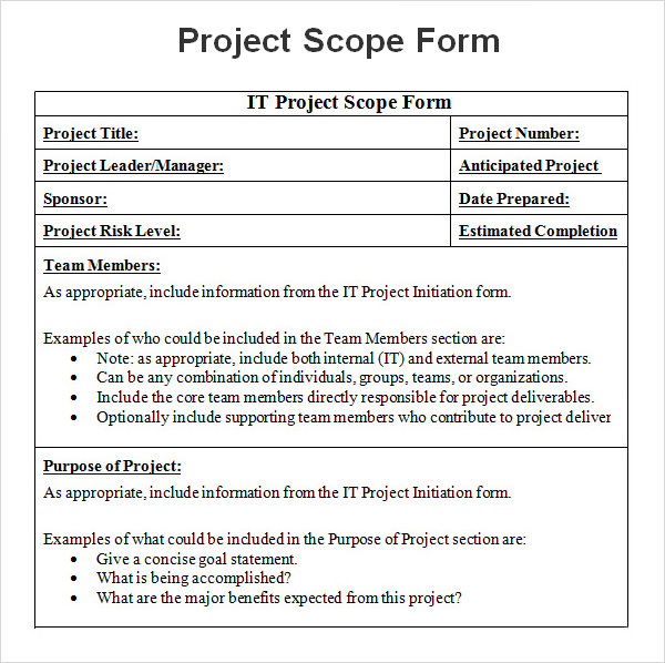 Project Scope Example Pdf | project scope template