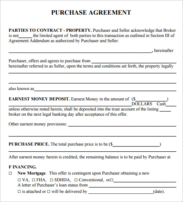 free home purchase agreement template purchase agreement free 