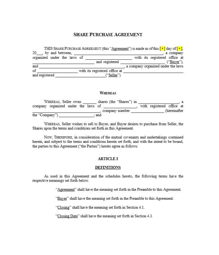 purchase agreement contract template create a business purchase 