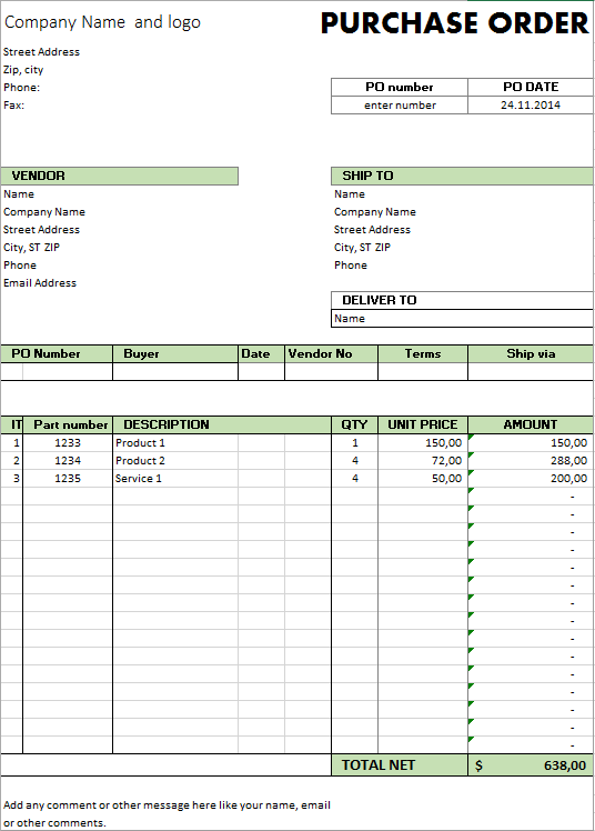 Excel Template   Free Purchase Order Template for Microsoft Excel 
