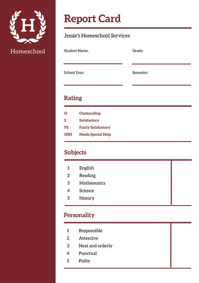 Maroon and White Homeschool Report Card   Templates by Canva