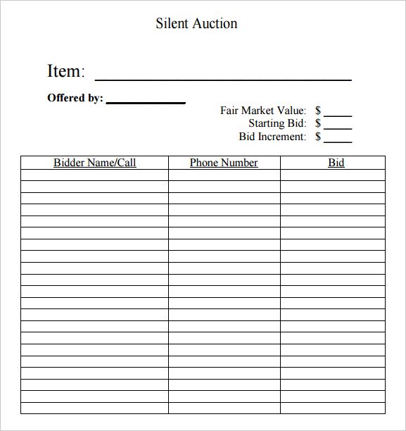 silent auction bid sheet free | silent auction bid sheets 