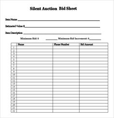 Downloadable Silent Auction Bid Sheets Create Your Own
