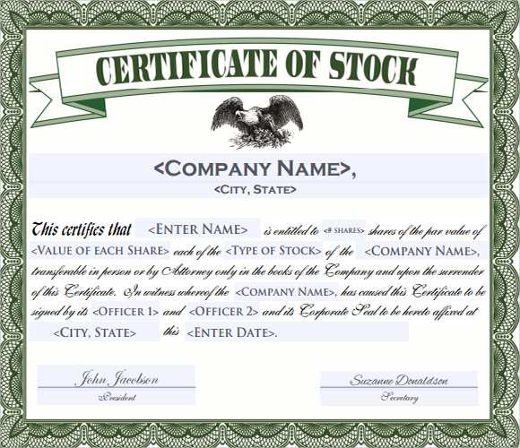 Stock Certificate Form Stock Certificate Template 4 Free Download 