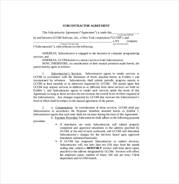 standard subcontract agreement template 14 subcontractor agreement 