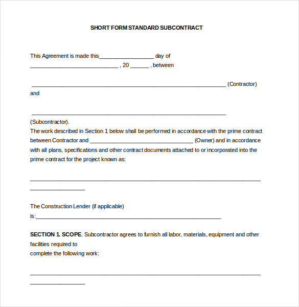 subcontract agreement template 10 subcontractor agreement 