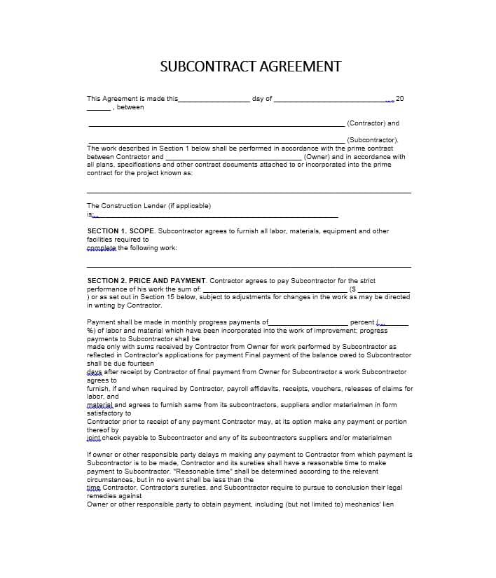 Need a Subcontractor Agreement? 39 Free Templates HERE