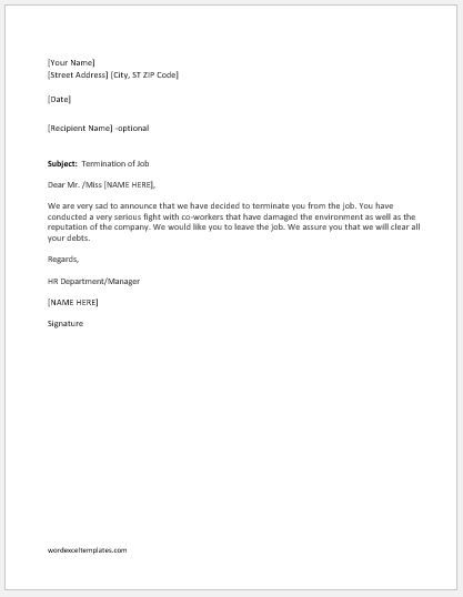 Free Termination Letter Template 39 Free Sample, Example For 