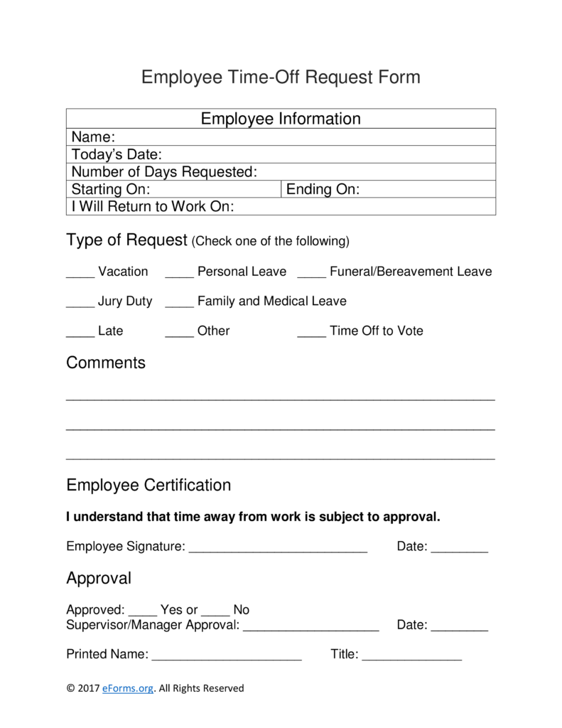 Employee Time Off Request Form | eForms – Free Fillable Forms