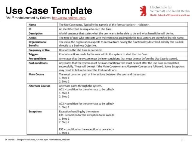 Use Cases Requirements Template
