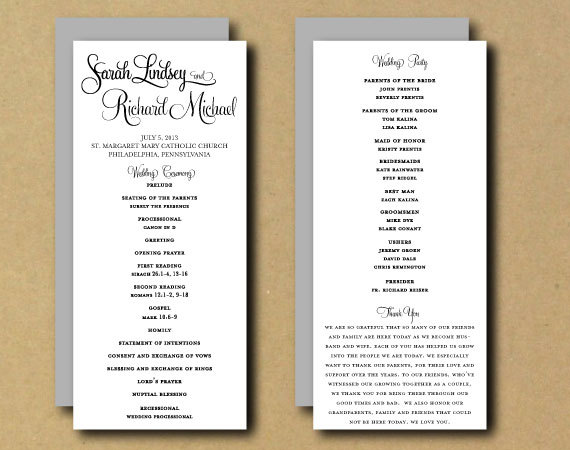 SALE Printable Wedding Program Template Whimsical