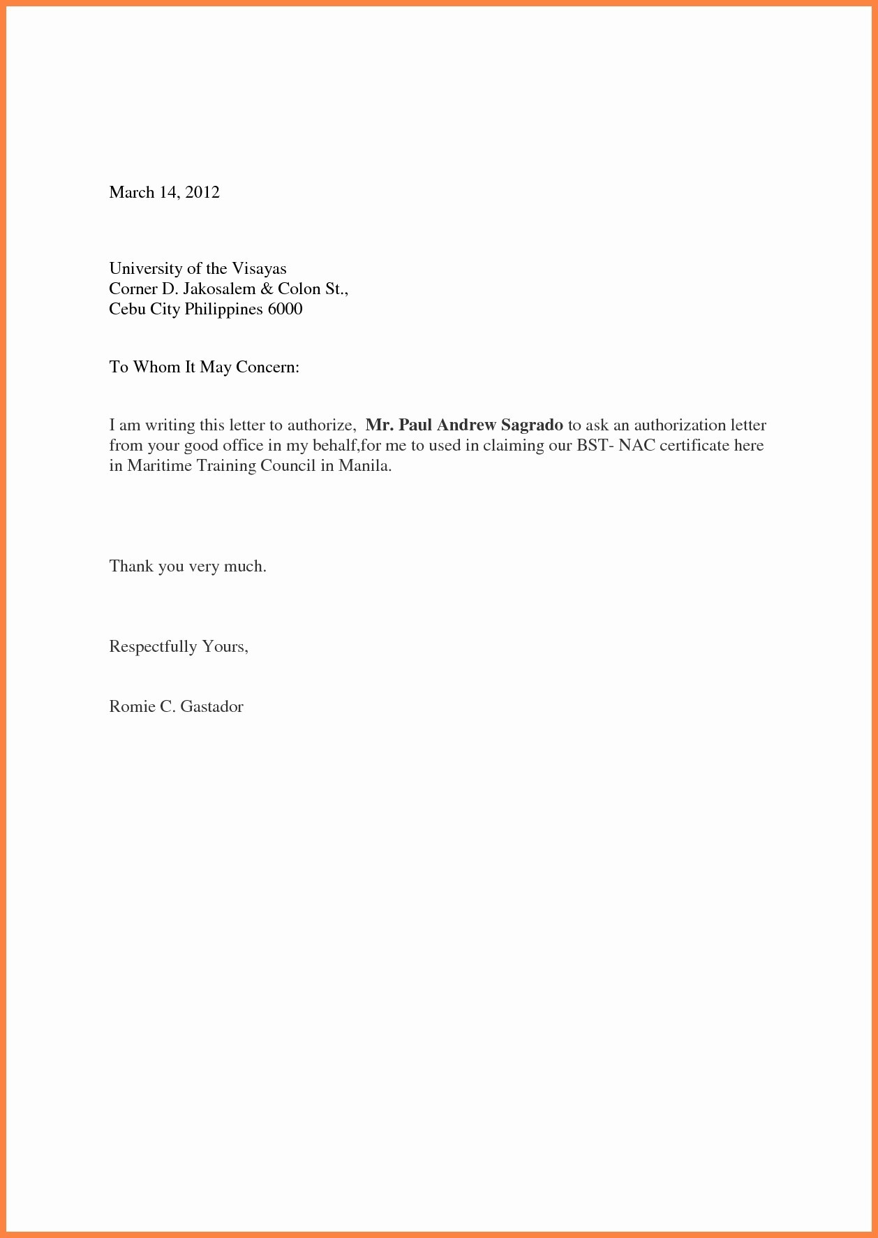 Authorization Letter Format For Attestation New 7 Authority Letter 