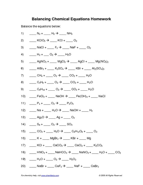 balancing chemical equations worksheet balancing chemical 