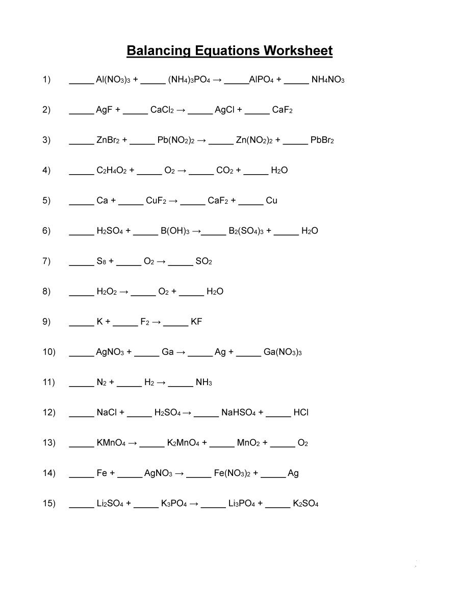 49 Balancing Chemical Equations Worksheets [with Answers]