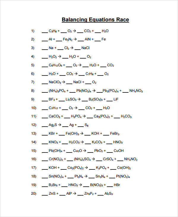 balancing equations practice worksheet sample balancing equations 