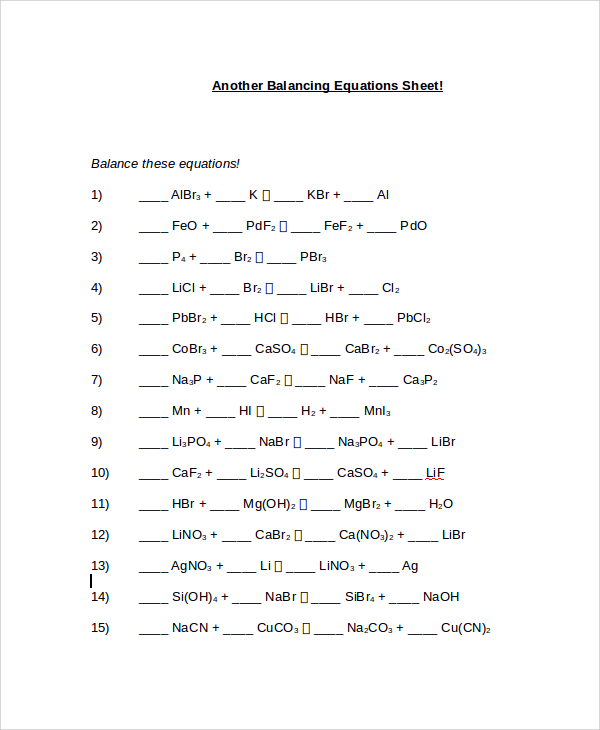 Collection of Easy balancing chemical equations worksheet 