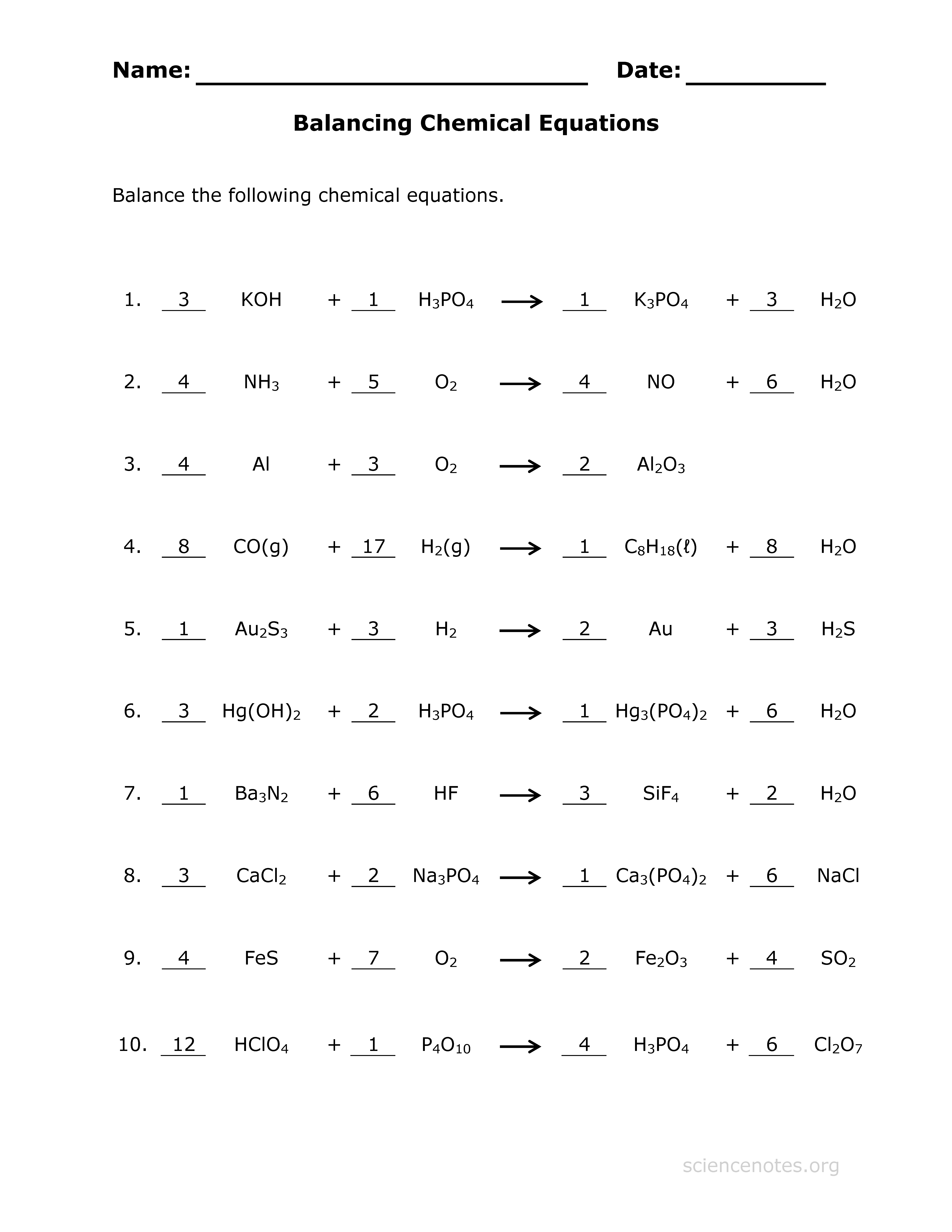 balancing chemical equations worksheet   Google Search | Science 