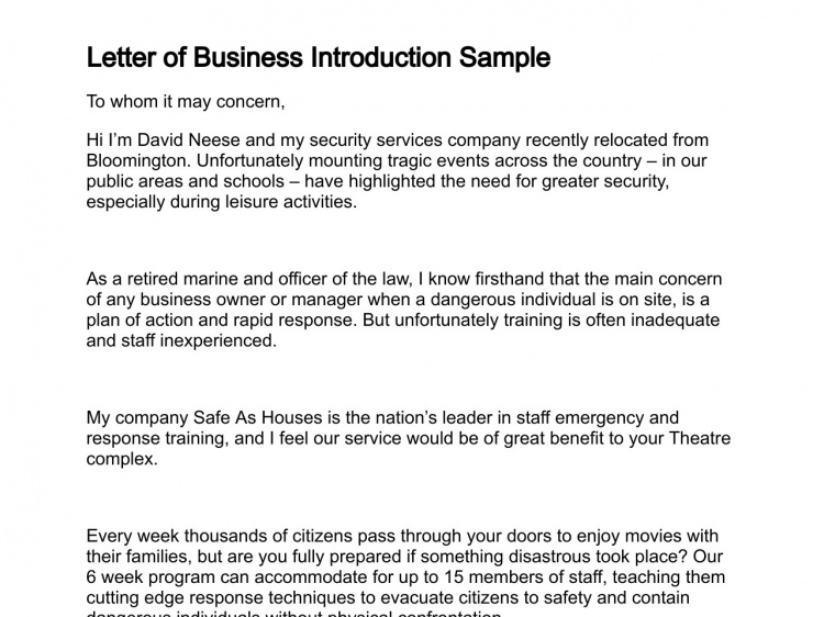 Letter Of Business Introduction Business Introduction Letter 