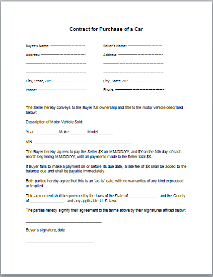 purchase agreement template car auto purchase agreement template 