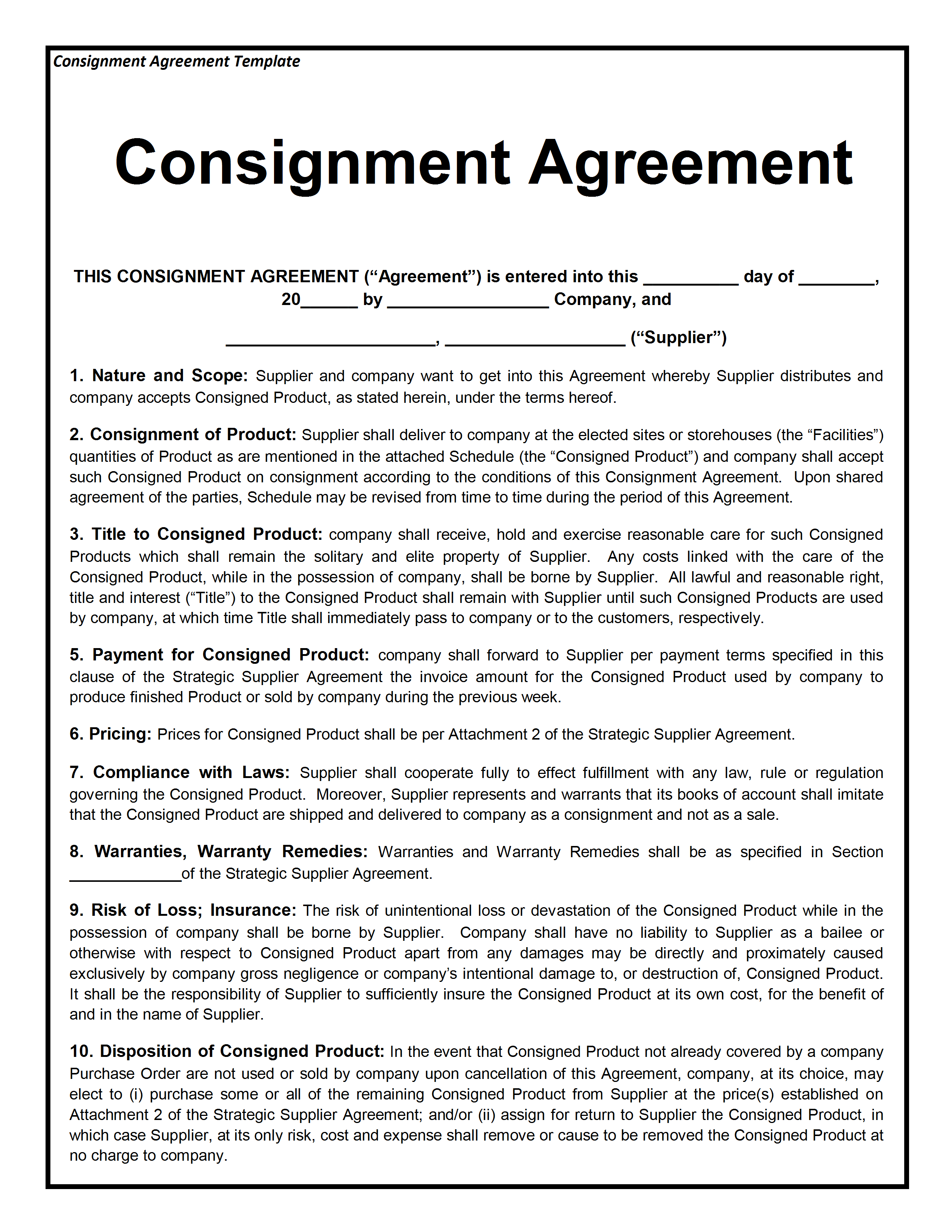 consignment agreement template word   Into.anysearch.co